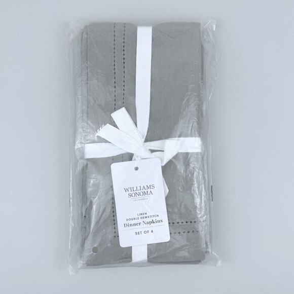 Williams Sonoma Linen Double Hemstitch Napkins Set of 4 Charcoal Gray Dinner New - Picture 7 of 8